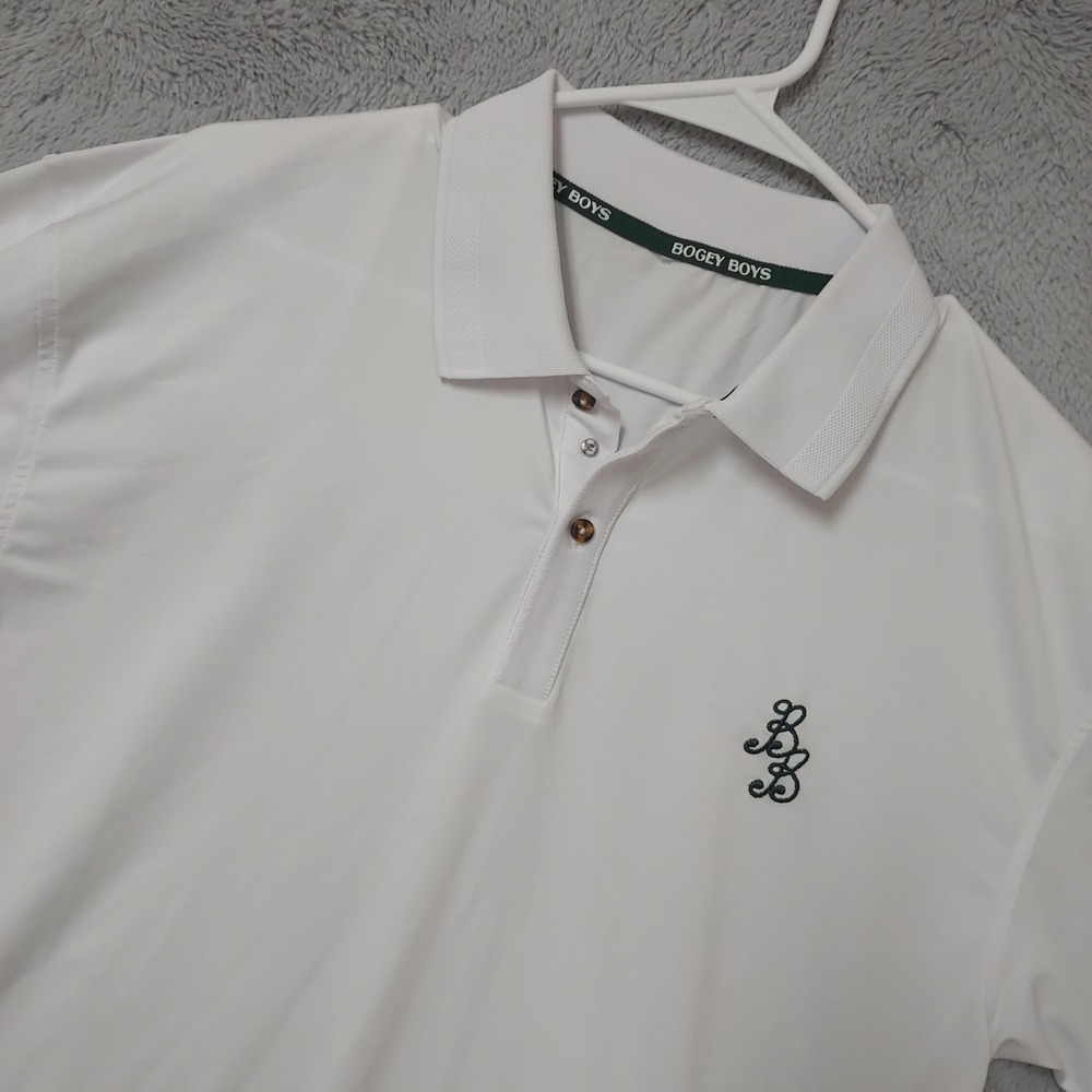 Bogey Boys Polo Shirt Mens Medium Golf Performance Short Sleeve White Preppy M